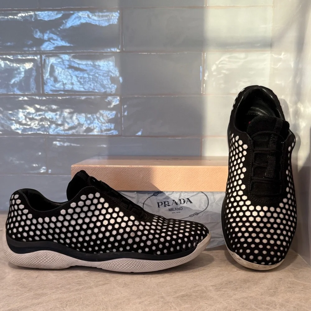 Prada Black and White Dot Sneakers - Picture 2 of 4